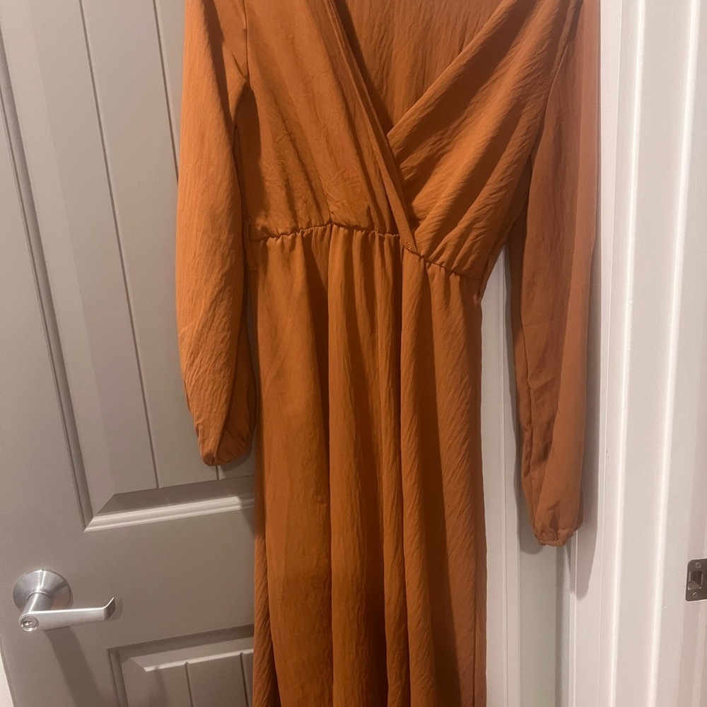 Orange Wrap Sundress with Bishop Sleeves